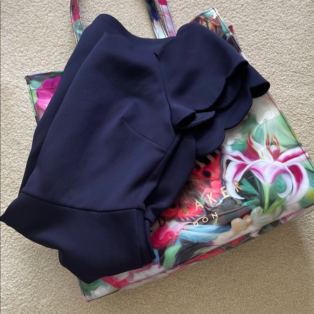 Ted Baker Navy Off Shoulder Cocktail Dress US Size 6-8/Medium In Beautiful Bag - Picture 2 of 13